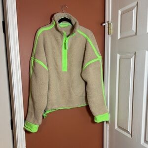 Free People Sherpa Pullover with Neon Green Trim
